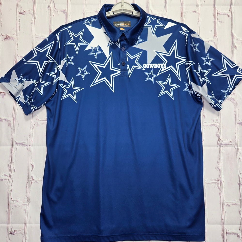 Loudmouth Dallas Cowboys NFL Polo Blue Star Print Golf Fan Shirt Mens XL